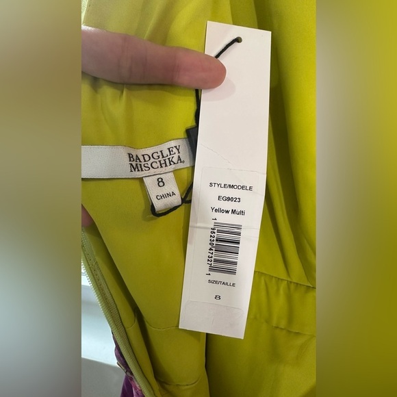 NWT Badgley Mischka Floral Ruffle V Neck Gown Purple Yellow Green 8 - Picture 8 of 16